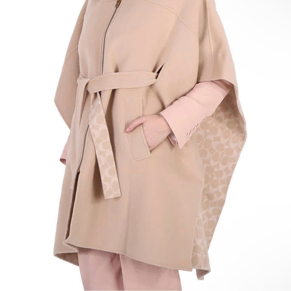 Coach Beige Belted Cape Jacket